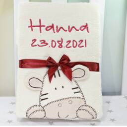 Baby Blanket With Name & Date Of Birth - 802033 Gift Birth Baptism Beige Zebra - thumbnail 3