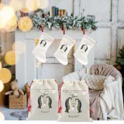 Personalised Last Christmas As A Family Of Three Decoration, Keepsake Sack, Gifts, Gifts Xmas Bags - thumbnail 1