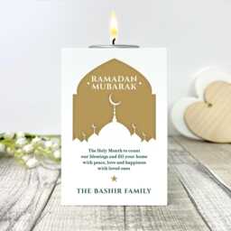 Personalised Ramadan Mubarak Mosque Silhouette White Tea Light Holder - Islamic Home D??cor - thumbnail 2