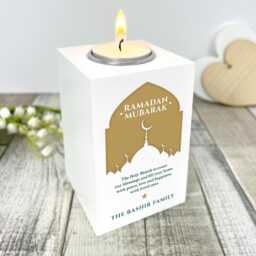 Personalised Ramadan Mubarak Mosque Silhouette White Tea Light Holder - Islamic Home D??cor - thumbnail 1
