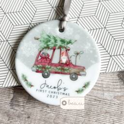 Personalised First Christmas Gift Santa Tree Car Gift Bauble Acrylic Or Ceramic Round Ornament Keepsake Decoration - thumbnail 2