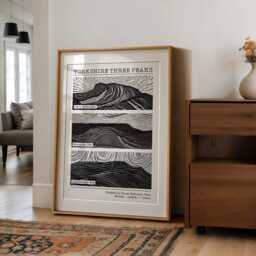 Yorkshire Three Peaks Challenge Print Lino Style Art, Hiking Gift - thumbnail 2