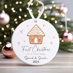 Personalised Christmas Bauble - First At New Home Bauble, 1st Decoration Keepsake Gift, Gingerbread House - thumbnail 1