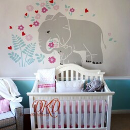Elephant Wall Decal Baby & Mom Elephants Sticker, Heart, Newborn Nursery, Nature Flowers Girl Children Nursery Decor-Dk369 - thumbnail 3