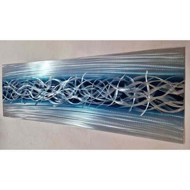 Modern, Abstract, Contemporary Metal Wall Art, Home Decor By R Toomer Art. Titled Charged. Navy & Silver. Indoor/Outdoor - image 1