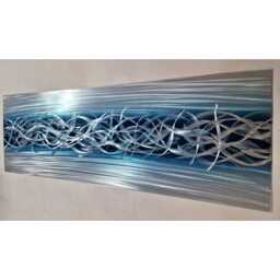 Modern, Abstract, Contemporary Metal Wall Art, Home Decor By R Toomer Art. Titled Charged. Navy & Silver. Indoor/Outdoor - thumbnail 1