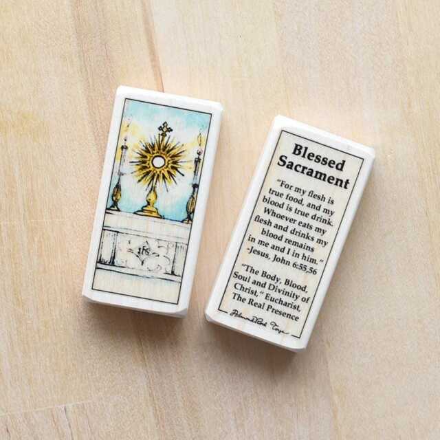 Jesus, Blessed Sacrament Wood Toy Block With Gift Bag // 300+ Catholic Saints To Choose From Toys By Almondrod - image 1
