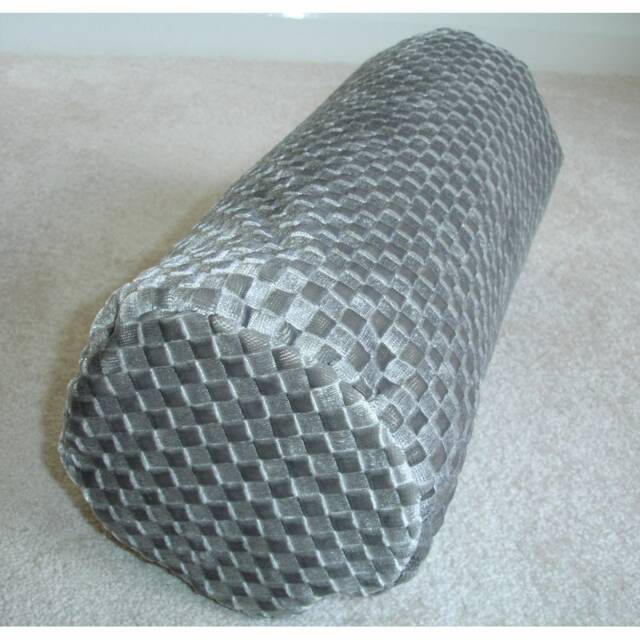 "Grey Velvet Cylinder Bolster Pillow Cover 6x16 Round End Textured Gray Cushion Sham Case 16""x6" - image 1