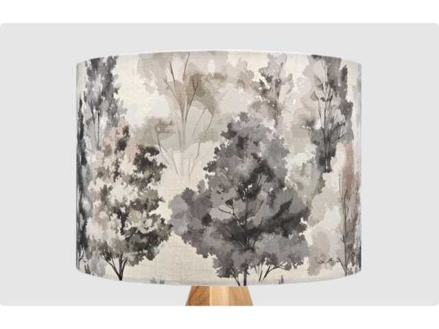 Handmade Lampshade Grey Tree Watercolour Forest Fabric Drum, Woodland Nature Light Shade For Table/Floor Lamp Or Ceiling Pendant - image 1