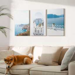 Set Of 3 Canvas Prints - Sea View With Greek Architecture, Blue Photo Print, Landscapes Wall Decor - thumbnail 3