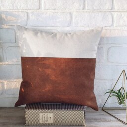 Vintage Terracotta Faux Leather Pillow Cover, Linen Back - 16x16'' - thumbnail 3