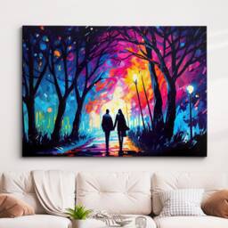 Couple Walking Starry Night Abstract Oil Painting Style Wall Art, Framed Canvas Poster Print, Home Kitchen Office Room Decor, Gifts - thumbnail 1
