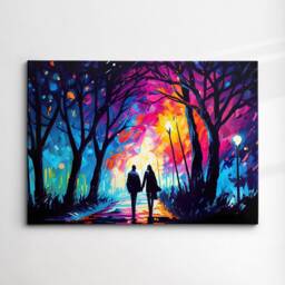 Couple Walking Starry Night Abstract Oil Painting Style Wall Art, Framed Canvas Poster Print, Home Kitchen Office Room Decor, Gifts - thumbnail 3
