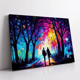 Couple Walking Starry Night Abstract Oil Painting Style Wall Art, Framed Canvas Poster Print, Home Kitchen Office Room Decor, Gifts - thumbnail 2
