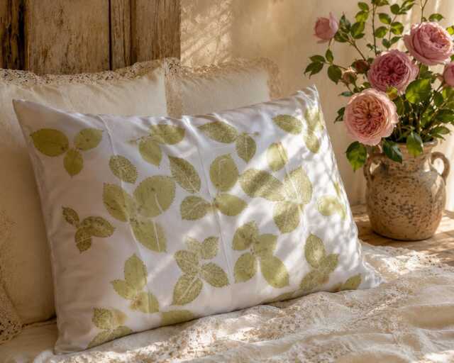 Plant-Dyed Mulberry Silk Pillowcase - Botanical Print, Hypoallergenic - Discounted - image 1