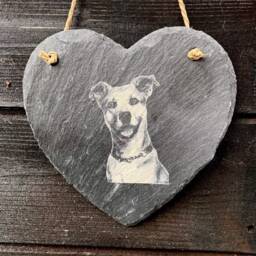 Photo Engraved Slate Heart, Personalised Etched Pets, Dogs, Cat, Pictures Of Family, Gift, Memorial, Grave, Fathers, Wall Hanging - thumbnail 3