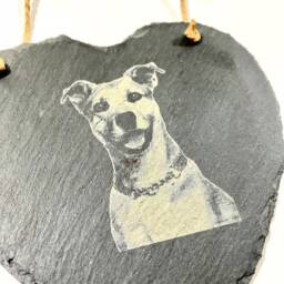 Photo Engraved Slate Heart, Personalised Etched Pets, Dogs, Cat, Pictures Of Family, Gift, Memorial, Grave, Fathers, Wall Hanging - thumbnail 2