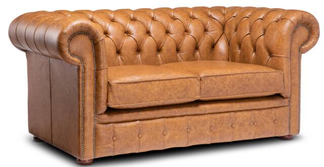 Chesterfield Real Leather Two/Three Seater Sofa Italian Vintage Tan - image 1