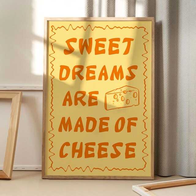 Sweet Dreams Are Made Of Cheese Art Canvas Poster, Trendy Wall Art, Kitchen Aesthetic Decor, Retro Home Printed Gift - image 1