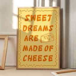 Sweet Dreams Are Made Of Cheese Art Canvas Poster, Trendy Wall Art, Kitchen Aesthetic Decor, Retro Home Printed Gift - thumbnail 1