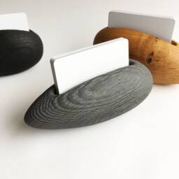 Silver Pebble Business Card Holder - Wooden
