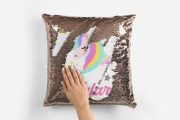 Personalised Unicorn Face Sequin Pillow Cover, Reversible Mermaid Gift For Her, Gift, Birthday Christmas - thumbnail 1