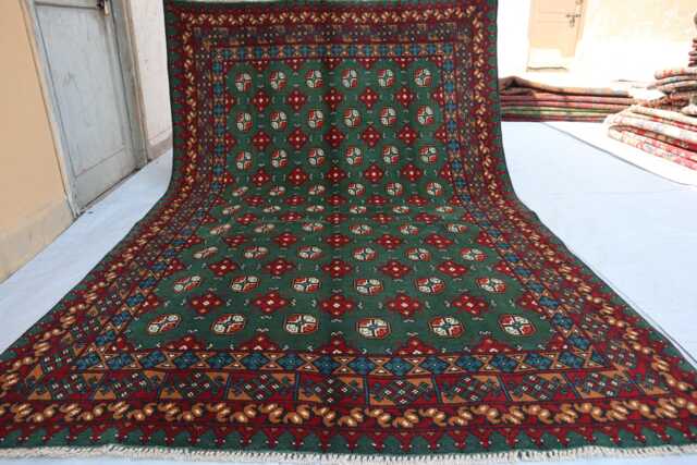 5'6x8'4 Green Akhcha New Handmade Rug, Afghan High Pile Turkmen Bokhara Area Rug, Living Room Tribal Rug Bedroom Office Rug - image 1
