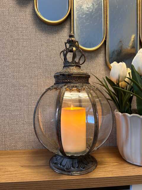 Antique Dome Lantern - Ornate Metal & Glass Candle Holder - image 1