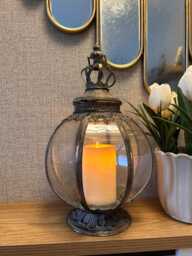 Antique Dome Lantern - Ornate Metal & Glass Candle Holder - thumbnail 1
