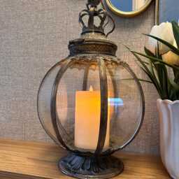 Antique Dome Lantern - Ornate Metal & Glass Candle Holder - thumbnail 2