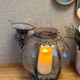 Antique Dome Lantern - Ornate Metal & Glass Candle Holder - thumbnail 3
