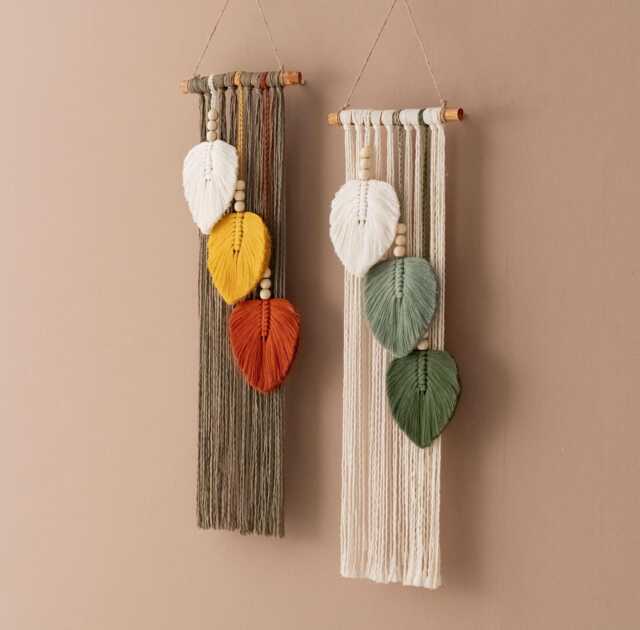 Leaf Wall Hanging, Living Room Decor, Modern Art, Boho Home Gifts, Leaves Macrame, Botanical Decor V24 - image 1