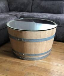 Wine Barrel Coffee Table With Small - 70S Glass Top