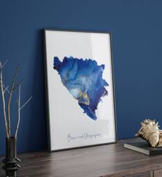 Bosnia & Herzegovina Map Blue Gold Wall Art Print - thumbnail 1