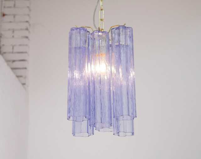 Murano Chandelier Tronchi ??25 cm - Blue Violet Glass Hand-Blown Italy Vintage Style - image 1