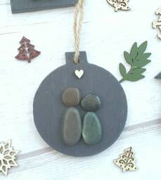 Christmas Bauble Ornament, Pebble Art Gift For Wife, Unique Slate Xmas Parents, 1st Christmas Mini Size 7cm/2.7 Inches