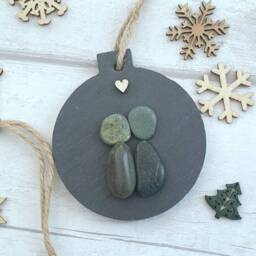 Christmas Bauble Ornament, Pebble Art Gift For Wife, Unique Slate Xmas Parents, 1st Christmas Mini Size 7cm/2.7 Inches - thumbnail 2
