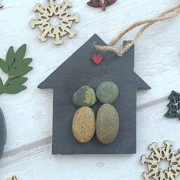 Christmas Bauble Ornament, Pebble Art Gift For Wife, Unique Slate Xmas Parents, 1st Christmas Mini Size 7cm/2.7 Inches - thumbnail 4