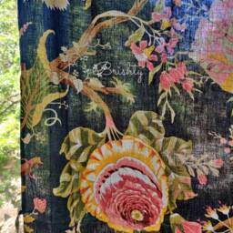 Black Vintage Style Floral Cottage Curtains, Bold Botanical Curtains With Tie Backs, Shabby Chic Drapes, Can Be Customised - thumbnail 3