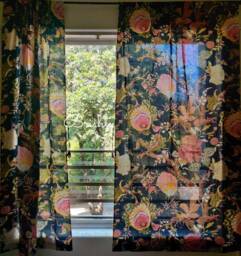 Black Vintage Style Floral Cottage Curtains, Bold Botanical Curtains With Tie Backs, Shabby Chic Drapes, Can Be Customised - thumbnail 1