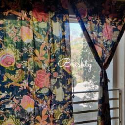 Black Vintage Style Floral Cottage Curtains, Bold Botanical Curtains With Tie Backs, Shabby Chic Drapes, Can Be Customised - thumbnail 2
