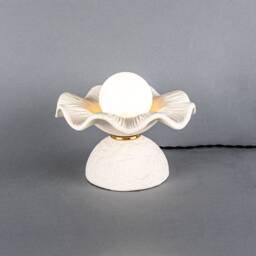 Rivale Table Lamp With Wavy Ceramic Shade, Matte White Striped 8.25 - thumbnail 1