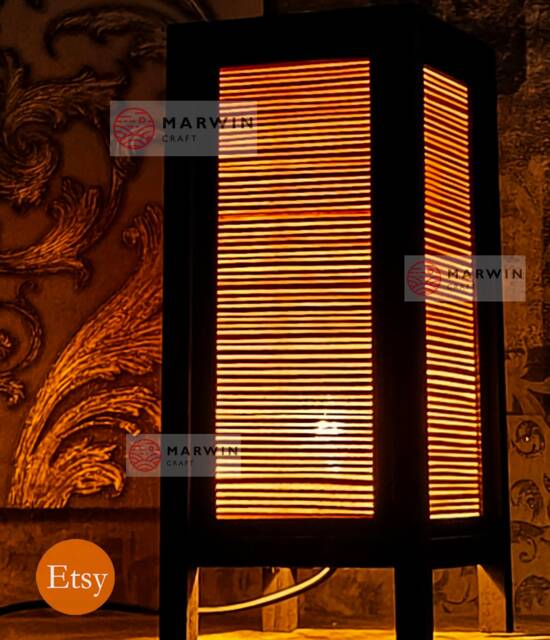Asian Oriental Beige Bamboo Japanese Lamp Zen Bedside Floor Table Paper Light Shades Bedroom Home Decor Living Room - image 1