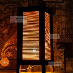 Asian Oriental Beige Bamboo Japanese Lamp Zen Bedside Floor Table Paper Light Shades Bedroom Home Decor Living Room - thumbnail 2