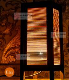 Asian Oriental Beige Bamboo Japanese Lamp Zen Bedside Floor Table Paper Light Shades Bedroom Home Decor Living Room