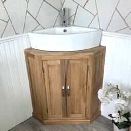 Bathroom Vanity Unit Free Standing Solid Oak, White Or Grey Painted Corner Cabinet 501B - thumbnail 2