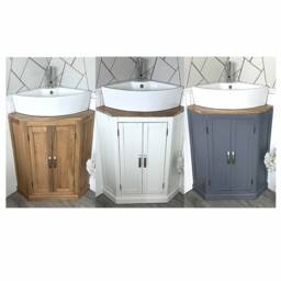 Bathroom Vanity Unit Free Standing Solid Oak, White Or Grey Painted Corner Cabinet 501B