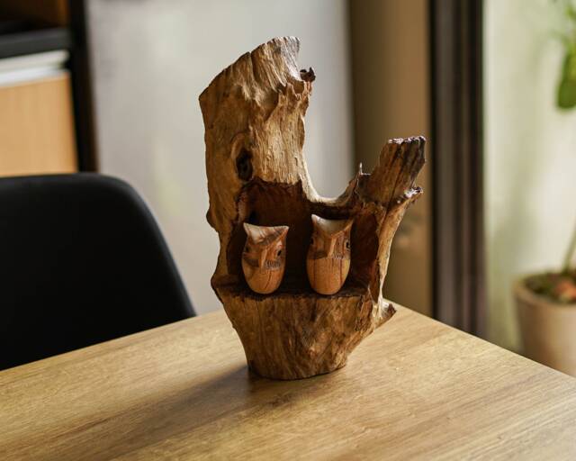 Wooden Couple Owl Sculpture 11 Inch/27 cm, Statue, Figurine, Personalized Carving, Home Decor, Room Decor - image 1