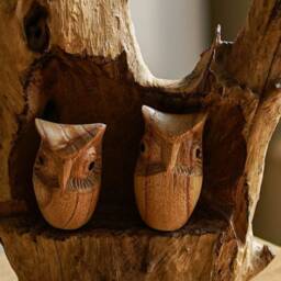 Wooden Couple Owl Sculpture 11 Inch/27 cm, Statue, Figurine, Personalized Carving, Home Decor, Room Decor - thumbnail 3