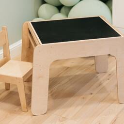 Kids Table & Chairs Set Reversible Blackboard Tabletop, Birch Wood - thumbnail 3